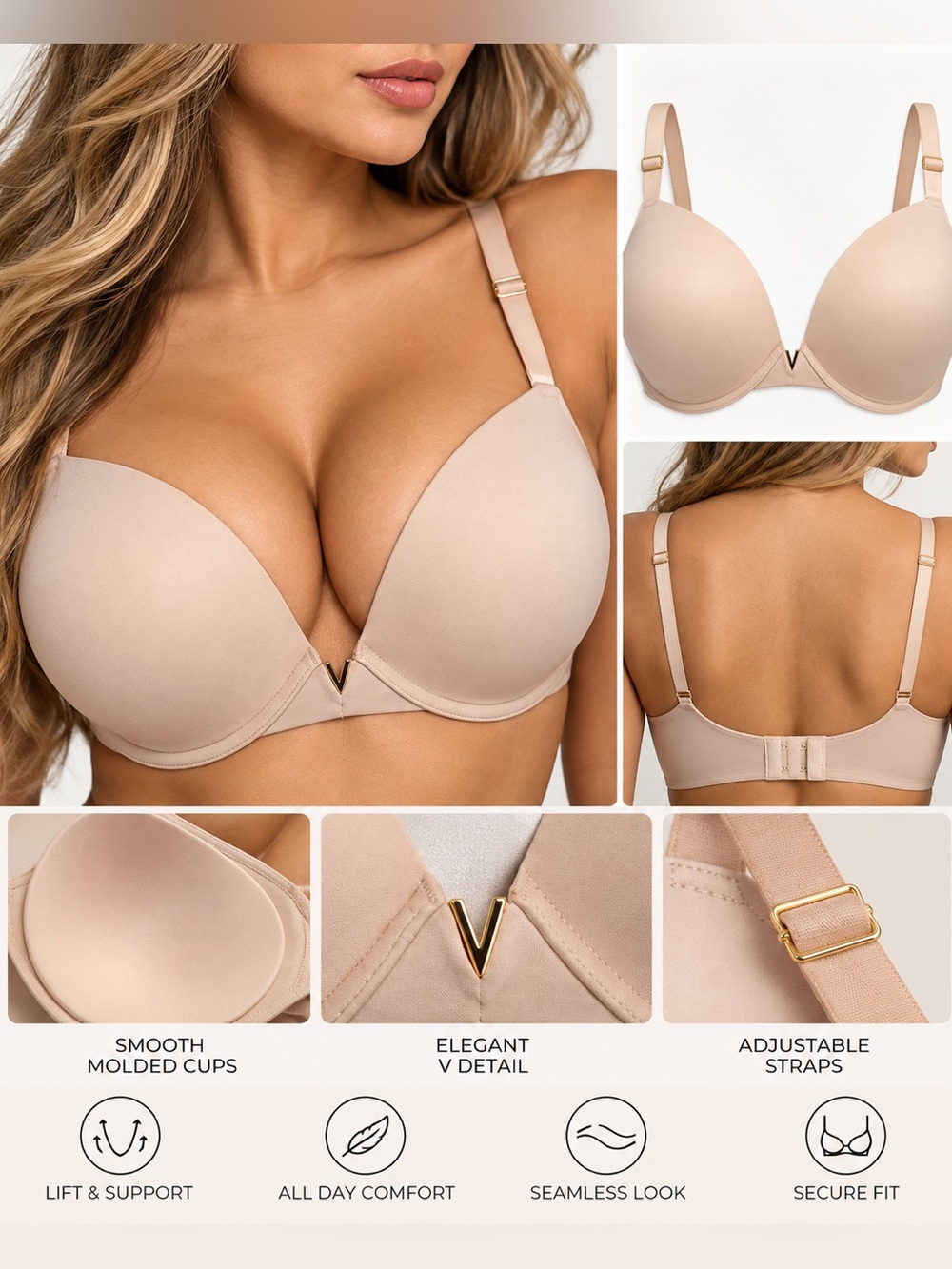 Victoria's Secret Light Nude Push-Up Plunge Bra Sz 38DDD NWT